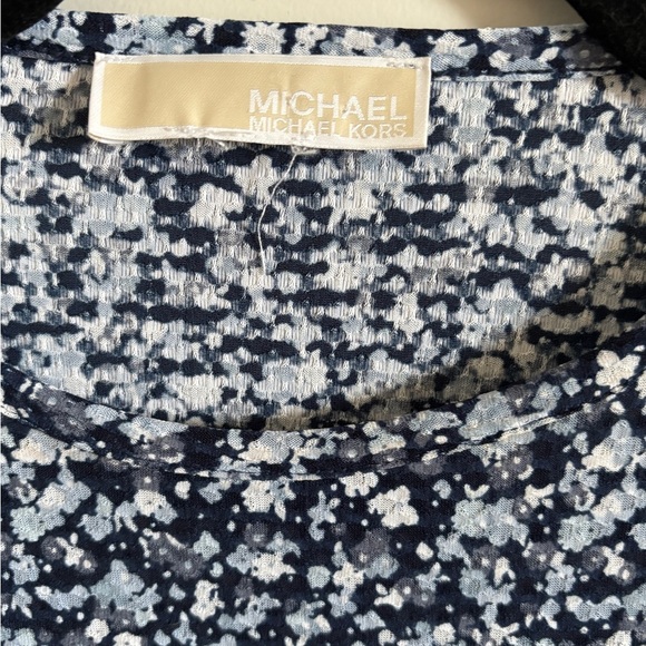 Michael Kors Navy Floral Blouse Long Sleeve Bell Style with Ruffles - Picture 3 of 8